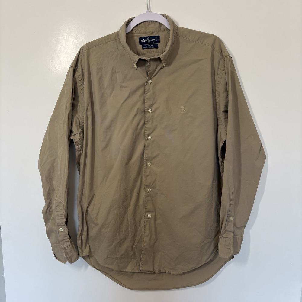 Polo Ralph Lauren Marlowe Men's Khaki Shirt Size Large Preppy Light Academia